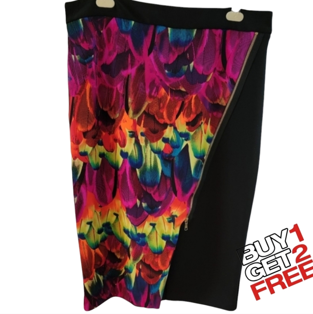 Worthington Envelope Skirt Vivid Floral Peacock Feather‎ 14W